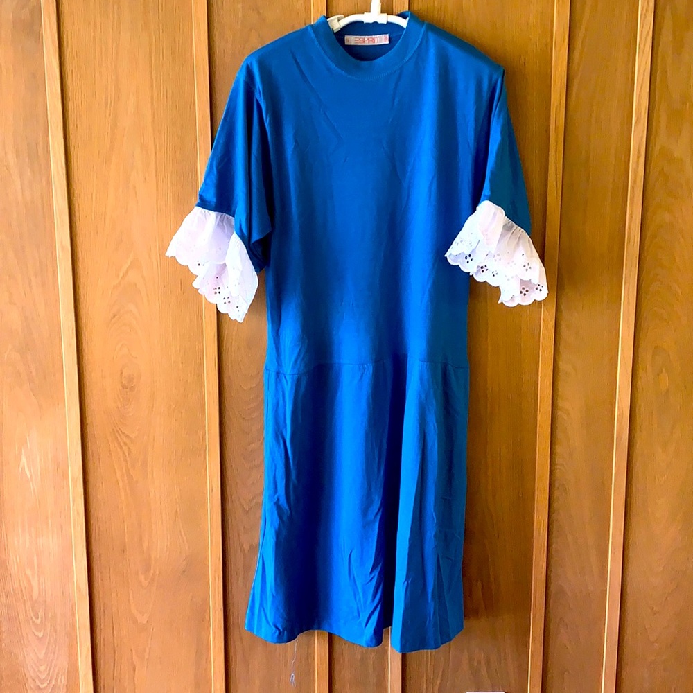 80s cotton Esprit dress with 3/4 sleeves and lace!